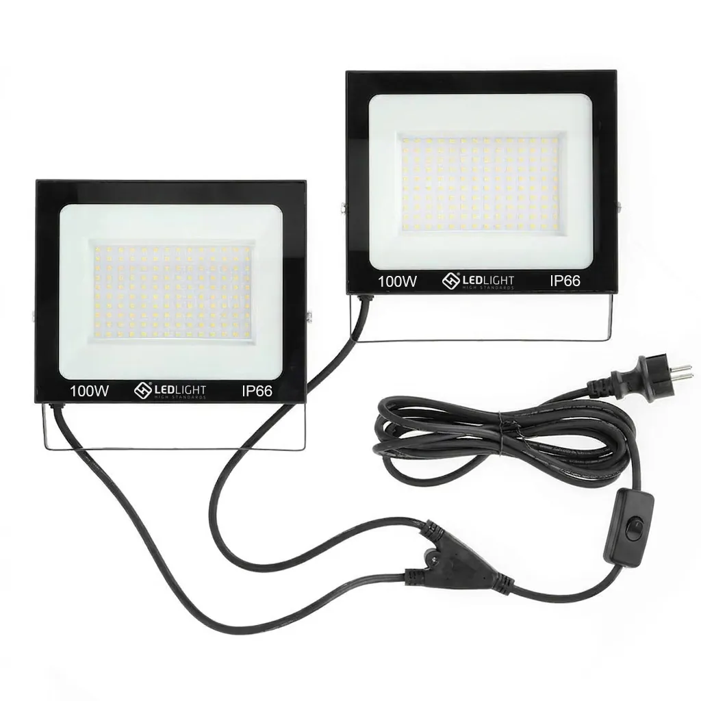 Iluminat LED - Set 2 proiectoare LED 200W, 2 x 100W, 22.5 x 15.5 cm, lumina rece 6000K, IP66