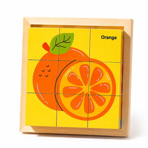 Set 2 Puzzle-uri din Lemn cu 9 Cuburi, 12 Imagini Diferite, Modele Fructe si Dulciuri, Joc Educativ Montessori pentru Copii 4-6 Ani, 11 x 11 x 3.2 cm, Multicolor [5]