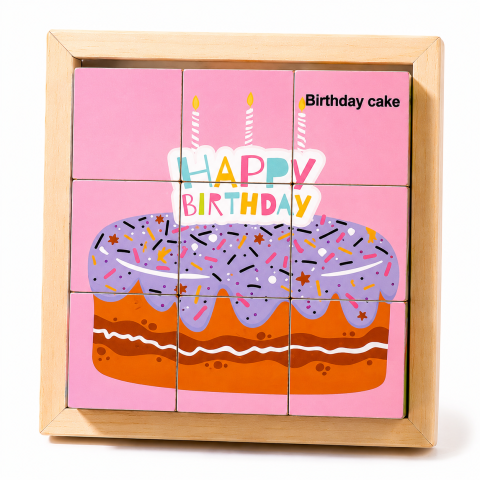 Set 2 Puzzle-uri din Lemn cu 9 Cuburi, 12 Imagini Diferite, Modele Fructe si Dulciuri, Joc Educativ Montessori pentru Copii 4-6 Ani, 11 x 11 x 3.2 cm, Multicolor [1]