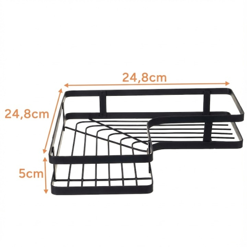 Set 2 rafturi de colt, autoadezive, pentru baie, suport si carlige pentru accesorii incluse, otel inoxidabil, 23.8 x 23.8 x 4 cm/24.8 x 24.8 x 5 cm, negru [6]