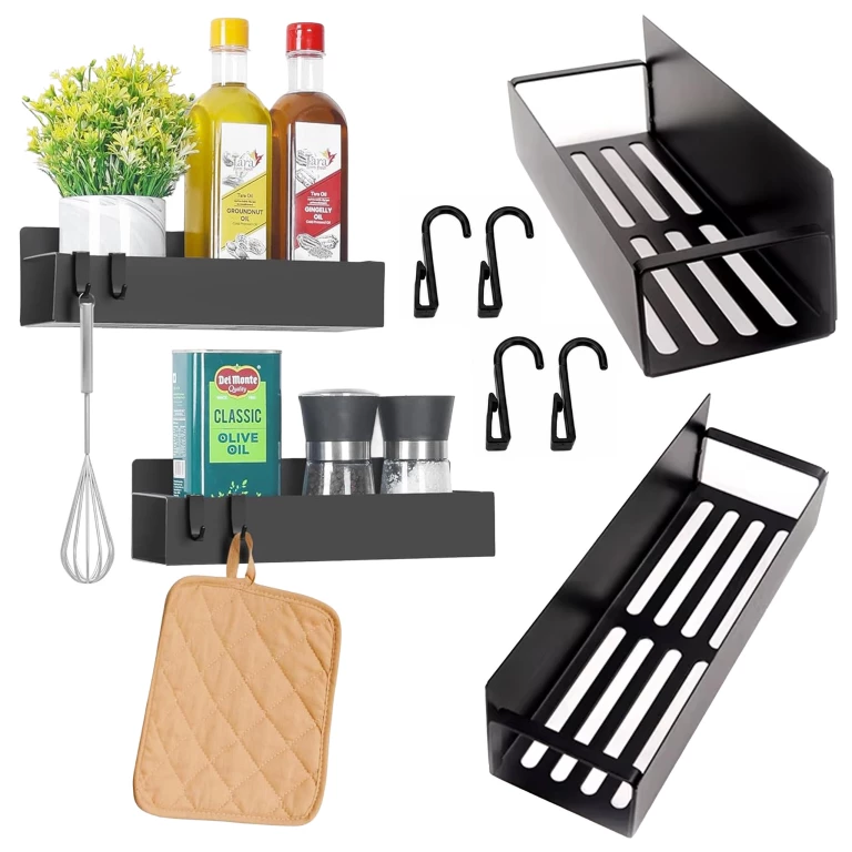 Set 2 rafturi magnetice negre 27 x 8,5 x 7,1 cm, cu 4 carlige detasabile [9]