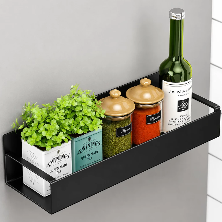 Set 2 rafturi magnetice negre 27 x 8,5 x 7,1 cm, cu 4 carlige detasabile [1]