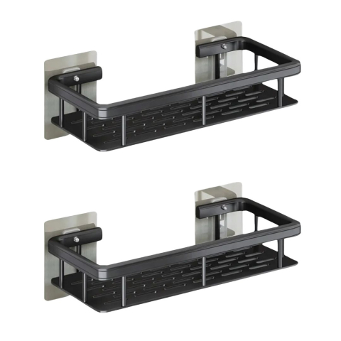 CASA & GRADINA - Set 2 rafturi suspendate autoadezive pentru baie si bucatarie, montare pe perete, otel inoxidabil negru mat, stil loft, 30.5 x 13 x 5.5 cm