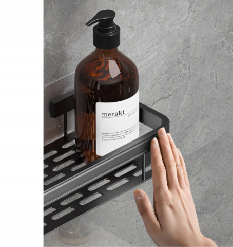 Set 2 rafturi suspendate autoadezive pentru baie si bucatarie, montare pe perete, otel inoxidabil negru mat, stil loft, 30.5 x 13 x 5.5 cm [5]