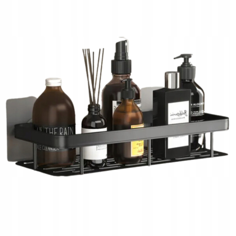 Raft suspendat autoadeziv pentru baie si bucatarie, montare pe perete, otel inoxidabil negru mat, stil loft, 30.5 x 13 x 5.5 cm [3]