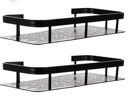 Set 2 rafturi suspendate pentru baie, metal, montare pe perete, 30 x 13 x 4,7 cm fiecare, organizatoare pentru produse de igienă, negre [6]