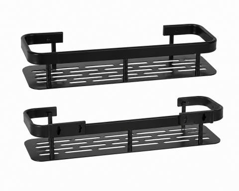 Set 2 rafturi suspendate pentru baie, metal, montare pe perete, 30 x 13 x 4,7 cm fiecare, organizatoare pentru produse de igienă, negre [7]