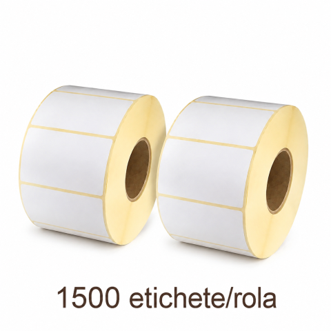 Set 2 role etichete termice albe 35 x 25 mm, 1500 bucati/rola, total 3000 etichete autoadezive fara ribon pentru coduri de bare, preturi si inventar [1]