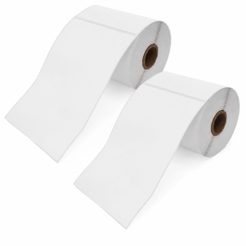 Set 2 role etichete termice autoadezive albe 100 x 150 mm, printare fara ribon, 500 etichete/rola, perforate, adeziv puternic pentru AWB, transport si logistica [4]