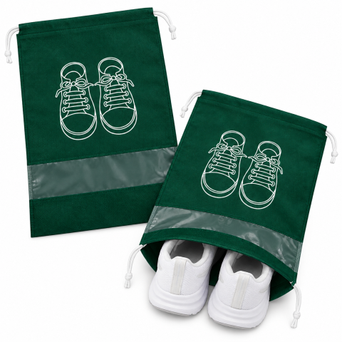 CASA & GRADINA - Set 2 saci verzi 36 x 27 cm pentru incaltaminte, organizatoare cu snur si fereastra transparenta