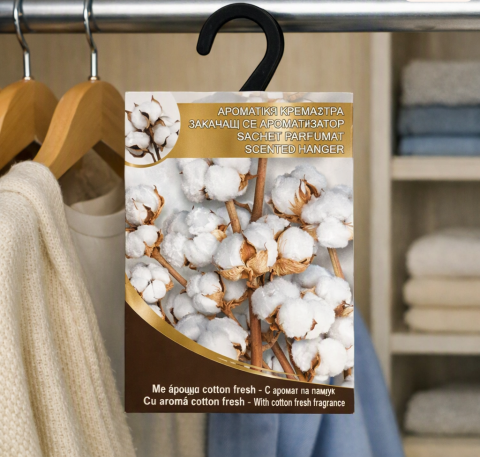 Set 2 saculeti parfumati Cotton Fresh - Bumbac, 24 x 12.5 cm, odorizant textil pentru dulap, garderoba, valize, sertare si masina [1]