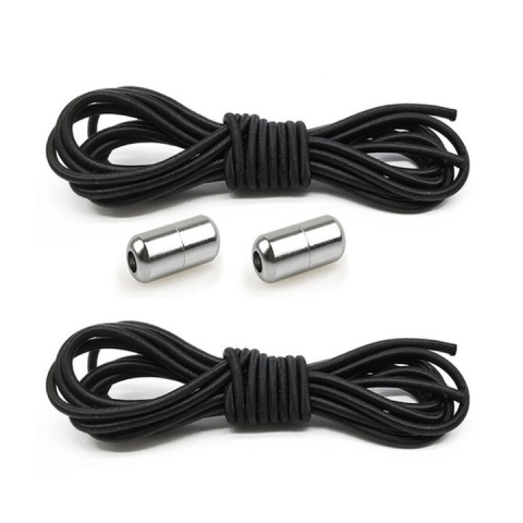Accesorii incaltaminte - Set 2 sireturi elastice cu sistem de prindere, capsula metalica - Negru