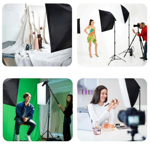 Set 2 softbox-uri profesionale cu lumina continua, 5500K, becuri 30W, trepiede reglabile 95–200 cm, difuzor textil, aluminiu si ABS, negru [1]
