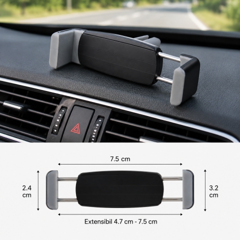 Set 2 suporturi auto negre pentru telefon 4,7-7,5 cm, extensibile [5]