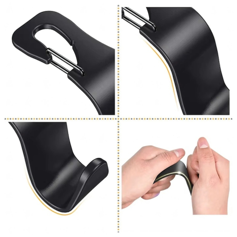 Set 2 suporturi carlig pentru tetiera auto, negru, 12.7 x 6.8 cm, organizatoare pentru pungi, genti si accesorii, fixare universala [9]