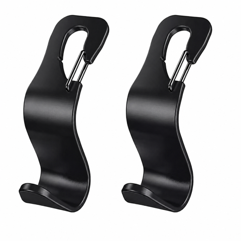 ARTICOLE AUTO - Set 2 suporturi carlig pentru tetiera auto, negru, 12.7 x 6.8 cm, organizatoare pentru pungi, genti si accesorii, fixare universala