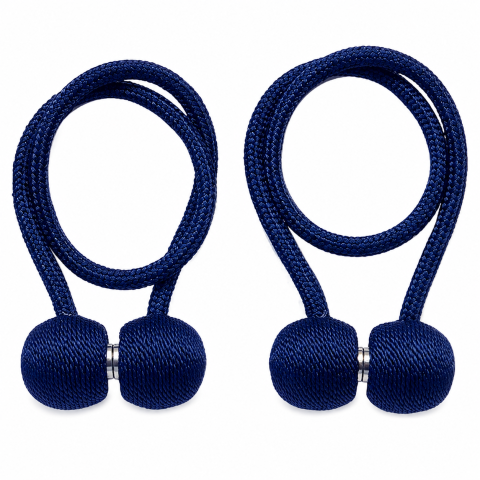 CASA & GRADINA - Set 2 suporturi magnetice pentru perdele, snur decorativ impletit, 44 cm, albastru inchis, magnet puternic