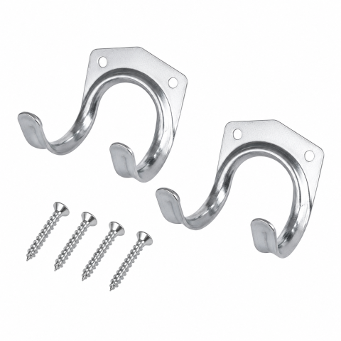 Set 2 suporturi metalice pentru unelte și furtun, montare pe perete, 7 x 5,5 x 6,5 cm fiecare, fier galvanizat, argintiu, cu șuruburi incluse [1]
