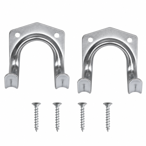 Set 2 suporturi metalice pentru unelte și furtun, montare pe perete, 7 x 5,5 x 6,5 cm fiecare, fier galvanizat, argintiu, cu șuruburi incluse [2]