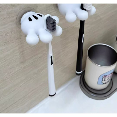 Set 2 Suporturi Multifunctionale cu Ventuza pentru Periute si Cabluri, Model Manusa Mickey Mouse, PVC Ecologic, 7 x 6.5 cm, Alb [3]