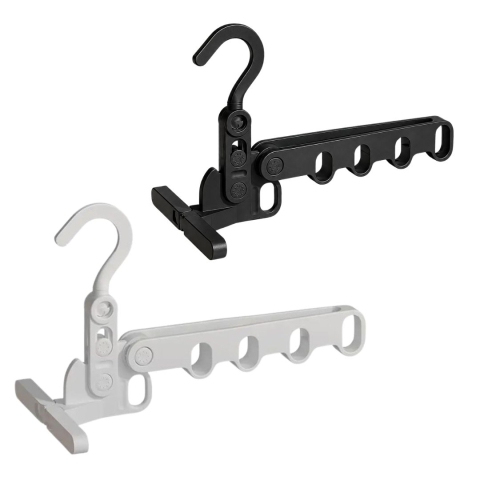 CASA & GRADINA - Set 2 suporturi pentru umerase, pliabile, 5 pozitii, rotire 360°, organizare eficienta haine, alb si negru