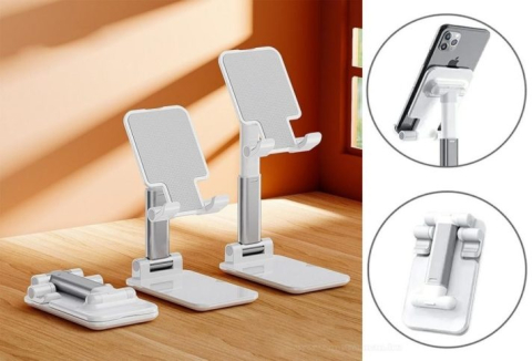 Set 2 suporturi telefon pliabile reglabile, compatibile smartphone si tableta pana la 10 inch (25.4 cm), antiderapante, alb [3]