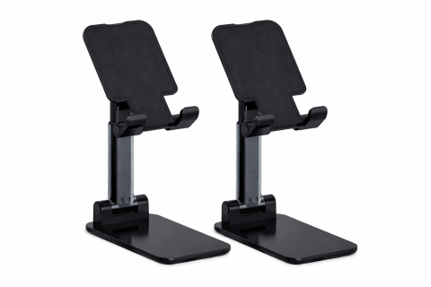 ELECTRONICE - Set 2 suporturi telefon pliabile reglabile, compatibile smartphone si tableta pana la 10 inch (25.4 cm), antiderapante, negru