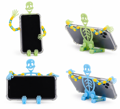 Diverse - Set 2 suporturi telefon verde si albastru 17 x 6,5 x 1,5 cm, figurine schelet articulate, flexibile, luminoase in intuneric