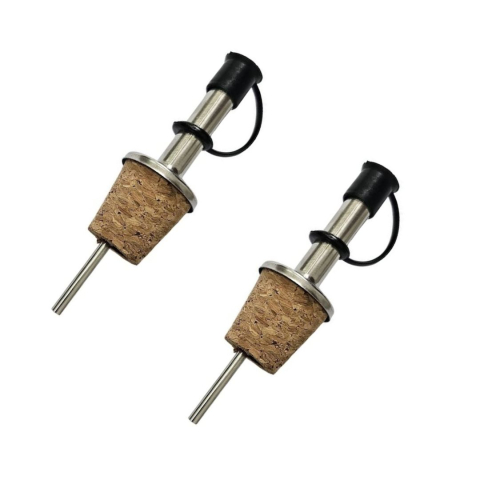 CASA & GRADINA - Set 2 turnatoare pentru sticle, 9.2 x 2.3 cm fiecare, inox, dop din pluta naturala, capac din silicon, dozare uniforma pentru cocktailuri, bauturi si lichide alimentare