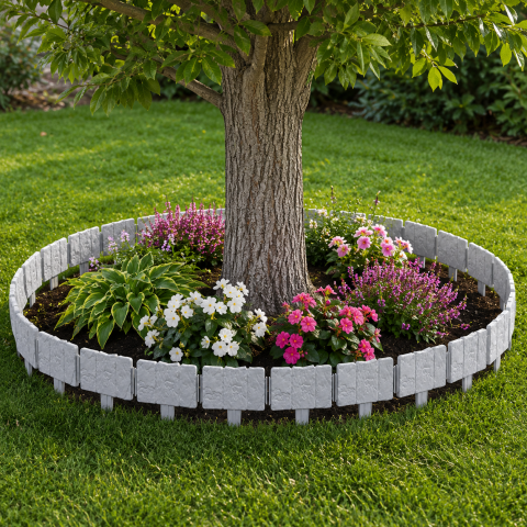 CASA & GRADINA - Set 20 borduri decorative pentru gradina, imitatie piatra naturala, modulare, fixare in sol, 25 x 23 cm fiecare, gri