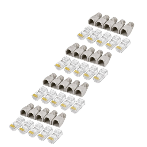 Set 20 bucati conectori retea RJ45 Cat6e ecranati EZ pass through cu pini placati cu aur si 20 bucati mansoane protectie RJ45 pentru cablu UTP sau FTP [1]