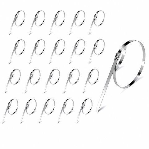 Scule auto - Set 20 coliere metalice inox 450 mm, bride autoblocante din otel inoxidabil, rezistente la rugina si coroziune, pentru fixarea cablurilor, conductelor, tevilor si furtunurilor