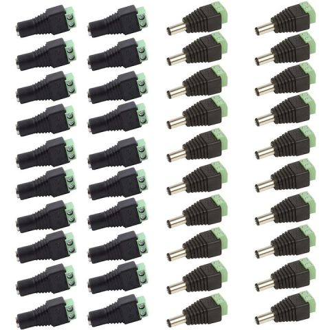 CASA & GRADINA - Set 20 conectori alimentare CCTV DC 2.1/5.5 mm cu terminale cu surub, adaptoare mama si tata pentru camere supraveghere, DVR si alimentare 12V