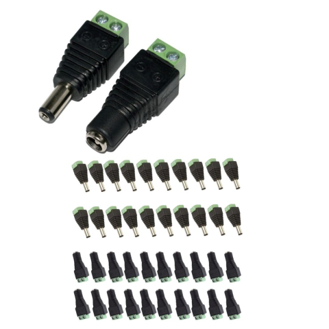 CASA & GRADINA - Set 20 conectori alimentare CCTV mama tata 2.15.5 mm cu prindere surub, adaptor alimentare pentru camere supraveghere compatibil cablu alimentare sau UTP