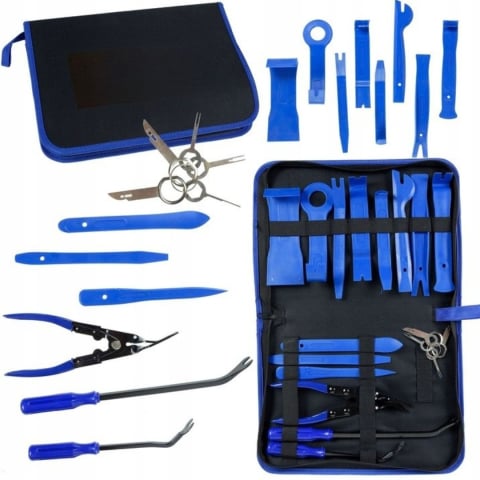 Mentenanță auto - Set 20 extractoare pentru demontare tapiterie auto, clipsuri, ornamente si panouri, plastic si metal, cu husa pentru organizare
