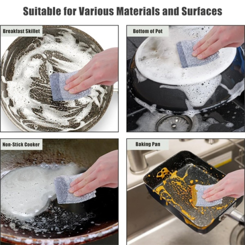 Set 20 lavete abrazive care nu zgarie, reutilizabile, pentru curatarea grasimii, murdariei si legumelor, uscare rapida, poliester, 20 x 20 cm, argintiu [7]