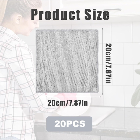 Set 20 lavete abrazive care nu zgarie, reutilizabile, pentru curatarea grasimii, murdariei si legumelor, uscare rapida, poliester, 20 x 20 cm, argintiu [1]