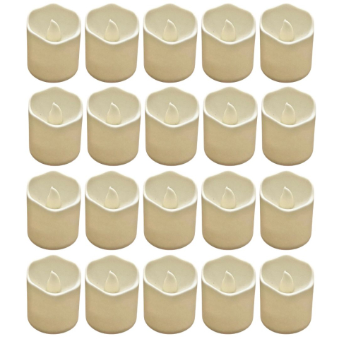 CASA & GRADINA - Set 20 lumanari decorative LED ivoire 3.9 x 3.6 cm, iluminare galbena tip flacara, 40 baterii LR1130 AG10 incluse, pentru amenajare interior, mese, petreceri si aniversari
