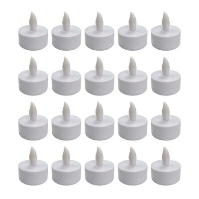 CASA & GRADINA - Set 20 lumanari LED albe 4.1 x 3.9 cm, iluminare galbena cu efect de flacara, 60 baterii LR41 AG3 incluse, pentru amenajare interior, mese festive si petreceri