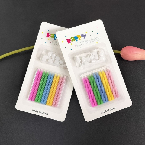 Set 20 lumanari spiralate pentru tort cu suport inclus, 2 pachete x 10 bucati, multicolore, 6.5 cm, parafina, accesorii aniversare pentru petreceri si zile de nastere [2]