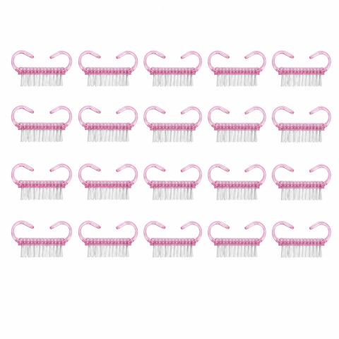 Ustensile îngrijire unghii - Set 20 Perii pentru Curatarea Unghiilor, Peri Moi si Rezistenti, Design Ergonomic cu Prindere Dubla, 6.5 x 3.2 x 1.5 cm, Roz Transparent