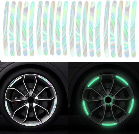Iluminat biciclete - Set 20 stickere reflectorizante, autocolante , universale pentru jante auto, roti bicicleta, motocicleta