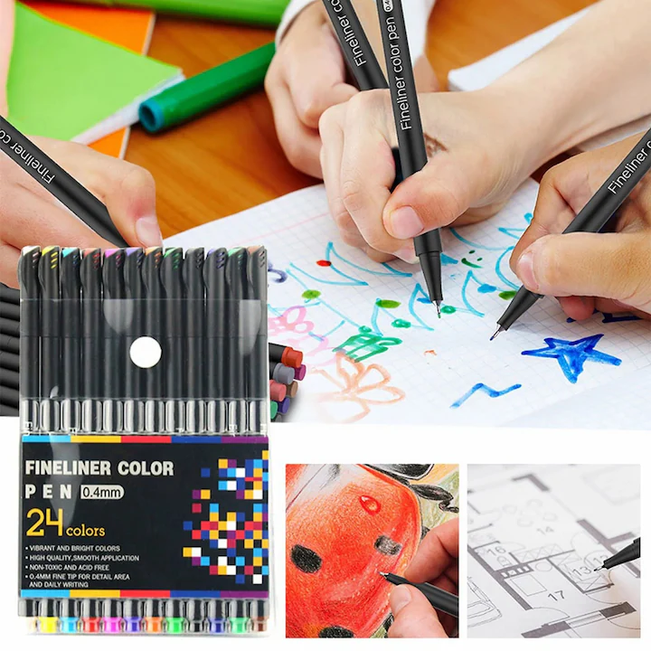 Set 24 finelinere multicolore, varf fin 0,4 mm, pixuri colorate pentru desen [1]