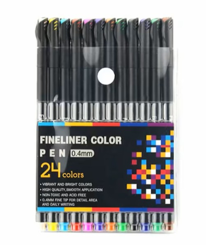 Set pictură și desen - Set 24 finelinere multicolore, varf fin 0,4 mm, pixuri colorate pentru desen