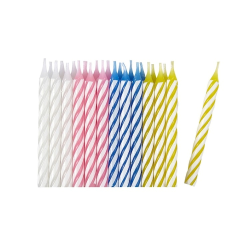 CASA & GRADINA - Set 24 lumanari spiralate multicolore pentru tort aniversar, 6.5 cm, parafina, decor festiv pentru petreceri si zile de nastere