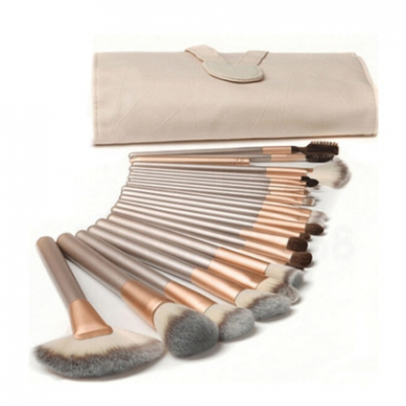 Cosmetice fata - Set 24 pensule de machiaj,make up,manere din lemn,borseta din piele ecologica - Crem