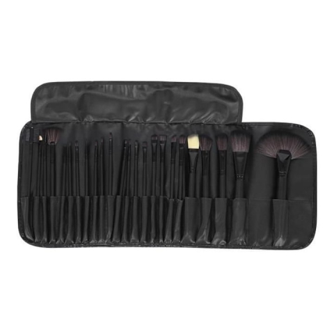 COSMETICE - Set 24 pensule machiaj cu peri sintetici, gentuta depozitare, colectie completa pentru machiaj profesional, negru