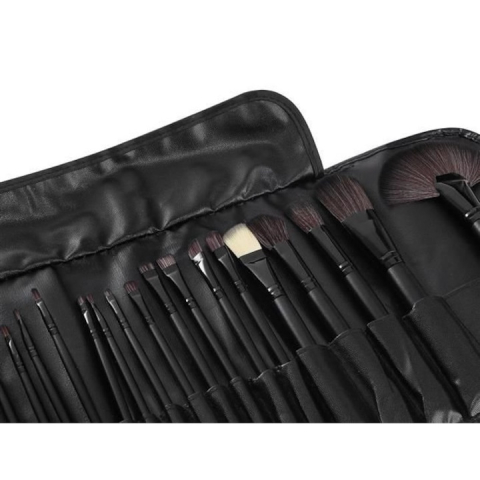 Set 24 pensule machiaj cu peri sintetici, gentuta depozitare, colectie completa pentru machiaj profesional, negru [1]