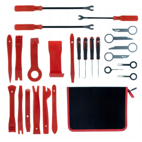 ARTICOLE AUTO - Set 24 unelte profesionale pentru demontare tapiterie auto, extractoare clipsuri, leviere plastic, chei radio si carlige pentru garnituri, in cutie de depozitare