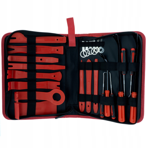 Set 24 unelte profesionale pentru demontare tapiterie auto, extractoare clipsuri, leviere plastic, chei radio si carlige pentru garnituri, in cutie de depozitare [1]
